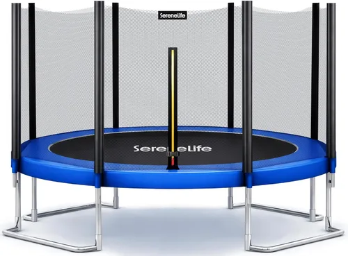 SereneLife Trampolín para exteriores de 8 pies, 10 pies, 12 pies, 14 pies con red, escalera y revestimiento antioxidante, trampolines recreativos