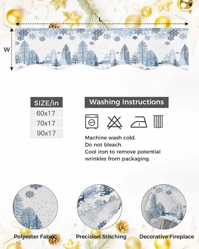 Miniatura 6 de Mantel con diseño de copo de nieve azul para chimenea de Navidad, bufanda para repisa, estola para estantes, renos, alces, nieve, bosque, cubierta