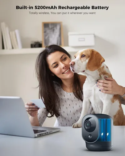 Miniatura 2 de COCOCAM Cámara de seguridad interior con vista panorámica/inclinación 2K con batería de 5200mAh, cámara WiFi, inalámbrica para monitor de Negro