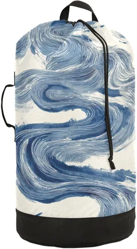Miniatura 37 de Mochila de lavandería con hojas de estilo bohemio beige con correas ajustables para el hombro, bolsa de lavandería sucia para viajes, campamento