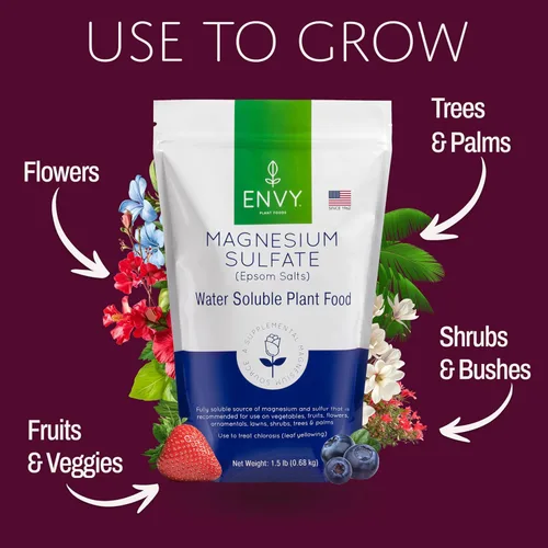 Miniatura 4 de ENVY Alimento orgánico para plantas de sulfato de magnesio - Sales de Epsom solubles en agua Fertilizante para rosas, flores, arbustos, verduras