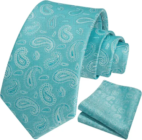 Miniatura 89 de HISDERN Corbatas para hombre, corbata de cachemira y bolsillo cuadrado tejido clásico floral para hombre, corbata de fiesta de boda