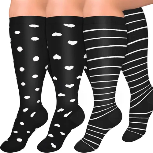 Diu Life 3 pares de calcetines de compresión de talla grande para mujeres y hombres, pantorrilla ancha, soporte extra alto hasta la rodilla para