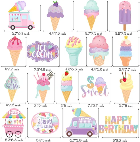 Miniatura 4 de Decoración colgante de helados para fiesta de cumpleaños, 20 unidades, decoración de fiesta de helado de verano, decoración para colgar, conos