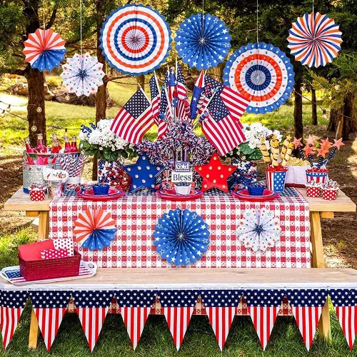 Miniatura 4 de Juego de 12 abanicos de papel para colgar para fiestas, estrellas y rayas del 4 de julio, temática patriótica de Estados Unidos, decoración