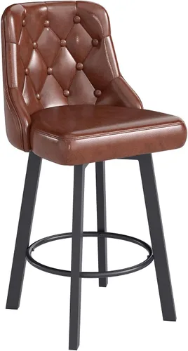 Miniatura 7 de Youhauchair Juego de 4 taburetes de bar, de 26 pulgadas, modernos taburetes de bar con respaldo, reposapiés y patas de metal, silla de bar tapizada