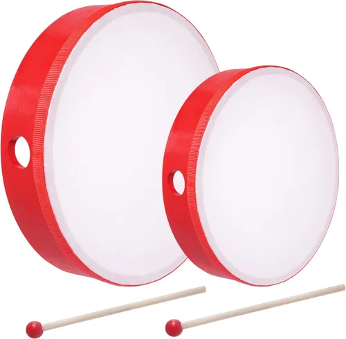 Miniatura 8 de Nydotd Juego de 2 tambores de mano – Instrumentos de percusión de tambor con marco de madera de 10 pulgadas y 8 pulgadas con 2 batidores de tambor