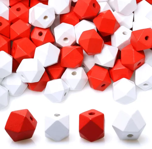 Miniatura 7 de 100 cuentas geométricas de madera de 0.630 in, cuentas espaciadoras de madera con forma de polígono en blanco y negro para proyectos