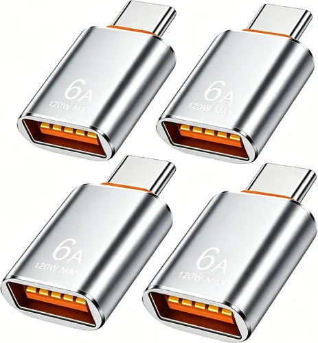 Miniatura 21 de BOMIE Adaptador USB C a USB, paquete de 10 unidades, 6A 120 W, carga rápida, transferencia de datos de 10 Gbps, USB C macho a USB 3.2 hembra OTG