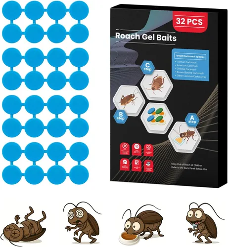 Paquete de 32 estaciones de cebo de gel para cucarachas en interiores, potente mata cucarachas en interiores para infestación de cucarachas, cebo de