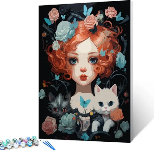 Miniatura 28 de Exquisitas muñecas y mariposas DIY pintura por números para adultos principiantes, estilo único, pintura de flores por número sobre lienzo con Obras