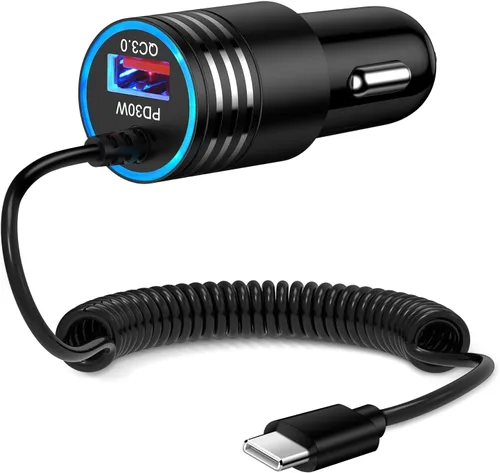 Miniatura 8 de Cargador de Coche Súper Rápido de 48W USB C Adaptador de Coche Rápido Android con Cable de Carga Rápida Tipo C de 30W Integrado para Samsung Galaxy
