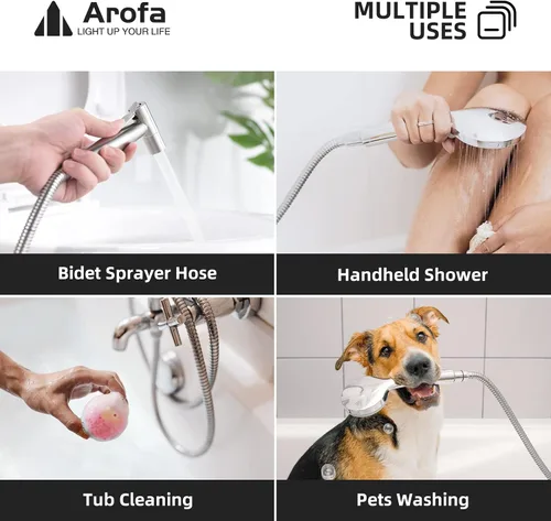 Miniatura 5 de Arofa Manguera de bidé de acero inoxidable – Pulverizador de mano de 47 pulgadas con manguera interior de PVC trenzado de nailon para conector G