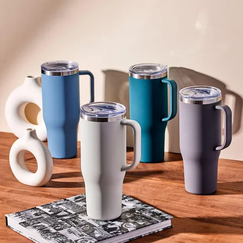 Miniatura 7 de Maars Charger - Taza de viaje aislada de 40 onzas con asa, vaso de acero inoxidable sellado al vacío de doble pared con popote y tapa, ónix blanco
