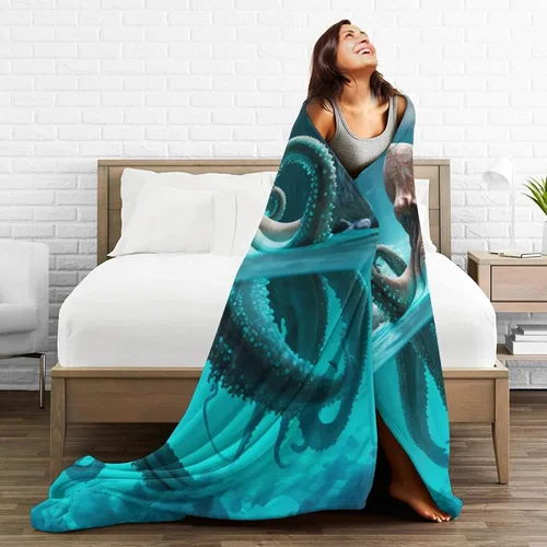 Miniatura 3 de Manta de pulpo para adultos, mullida, ligera, súper suave, cálida y acogedora, manta de franela de felpa para decoración de cama, sofá o silla, 60 x