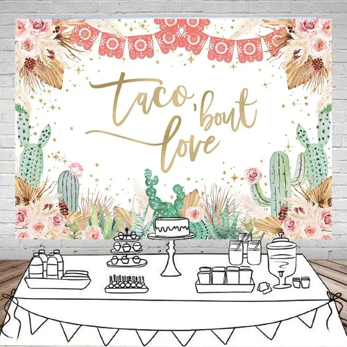 Miniatura 2 de Mocsicka Taco Bout - Telón de fondo de amor, bohemio, floral, mexicano, fiesta nupcial, fondo de cactus, flores de novia, despedida de soltera