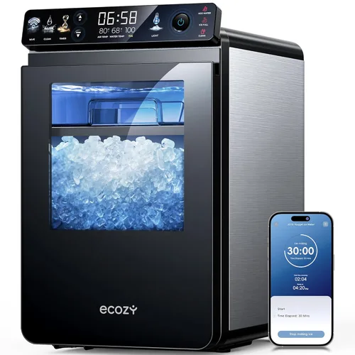 ecozy Nugget - Máquina de hielo para encimera, primer panel inteligente a todo color de 44 libras/24 horas con control de aplicación, aislamiento de