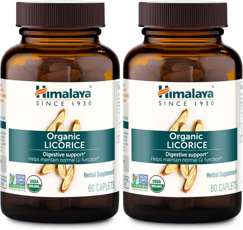 Himalaya Regaliz orgánico, suministro para 120 días, suplemento de salud digestiva para malestar estomacal, hinchazón ocasional y acidez estomacal -