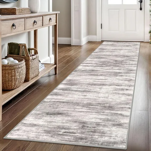 Miniatura 200 de KOZYFLY – Alfombra de pasillo moderna y lavable de diseño abstracto verde, 2 x 5 pies, antideslizante, suave y de pelo corto, ideal para cocina