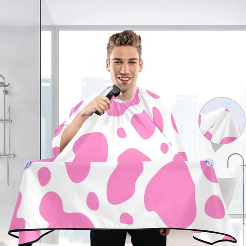 Miniatura 6 de Kigai Capa de peluquería profesional para peluquería y peluquería con estampado de vaca rosa, impermeable, para corte de pelo, con cierre de presión