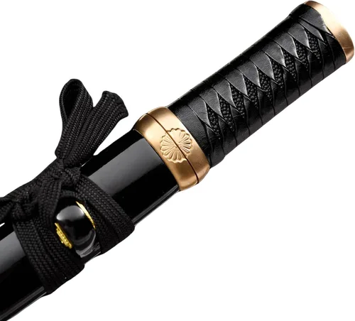 Miniatura 3 de Hoja de crisantemo japonesa real hecha a mano tanto corta katana samurái real de 13 pulgadas 1065 hoja de acero de resorte de acero de espiga