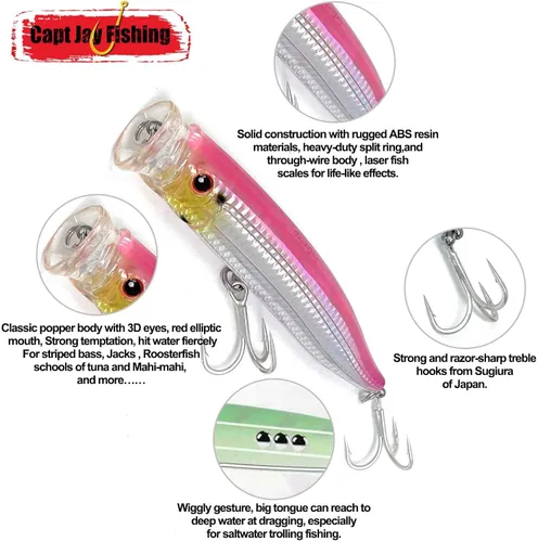 Miniatura 6 de Señuelos de popper de agua salada señuelos flotantes de pesca en la superficie Señuelos flotantes de pesca en la superficie, Poppers, Señuelos