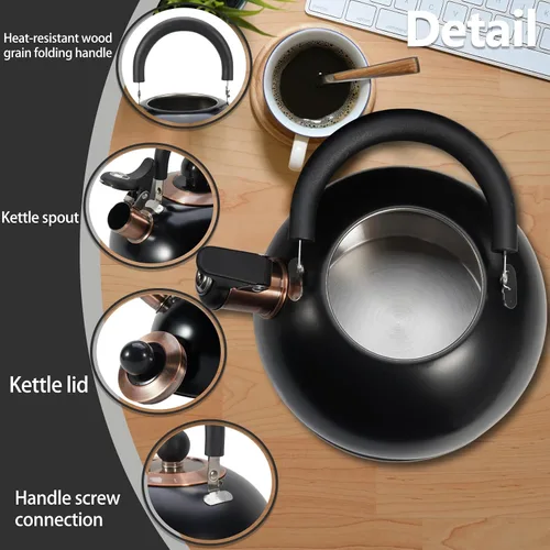 Miniatura 2 de Hervidor de Té, Hervidor de Té Silbante para Estufa de 2.6 Cuartos, Teteras para Estufa de Acero Inoxidable Grado Alimentario, Mango