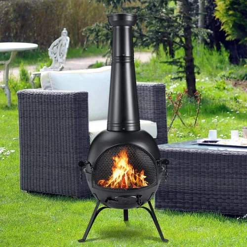 Miniatura 7 de SINGLYFIRE Chimenea de Chiminea Prairie para Exteriores, Chimenea para Cubierta o Patio, Hoguera de Madera para el Patio Trasero con Cubierta