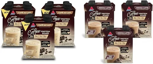 Atkins Café au Lait - Batido de proteína de café helado, 0.55 onzas de proteína, bajo índice glucémico, 0.11 onzas de carbohidratos netos, 0.04 oz