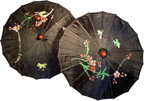 Paquete de 2 paraguas chino japonés de 33 pulgadas para bodas, fotografías, disfraces, cosplay, decoración y otros eventos, 2 paraguas (negro)