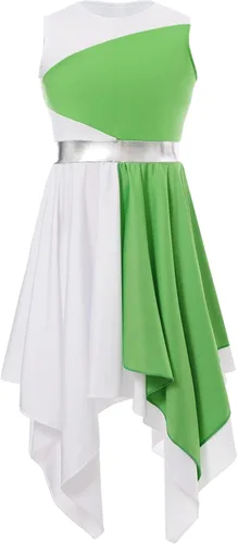 Miniatura 3 de Oyolan Vestido de baile de alabanza lírica de un hombro para niñas y niñas, sin mangas, bloque de color, túnica litúrgica para adoración