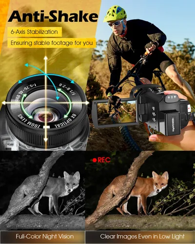 Miniatura 6 de Videocámara de cámara de video 5K, cámara de vlogging WiFi de 64 MP para YouTube con zoom óptico 8X, pantalla táctil IPS de 3.5 pulgadas, visión