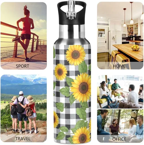 Miniatura 5 de Botella de agua aislada de acero inoxidable con popote de 32 onzas, botella de agua deportiva sin BPA aislada para gimnasio, viajes al aire libre