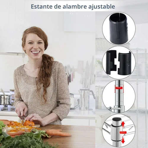 Miniatura 5 de Estantería de alambre resistente, altura ajustable, certificación NSF, utilidad, acero rodante, grado comercial, para cocina, baño, oficina