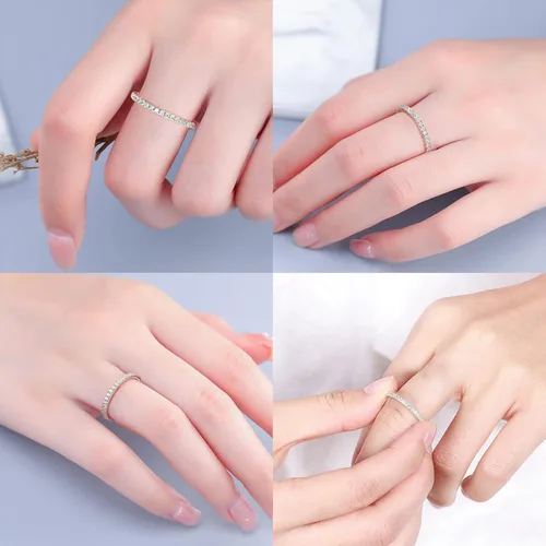 Miniatura 3 de MOOSEA Alianza de boda de moissanita de media eternidad para mujer, 0.2-0.3 quilates de color D, claridad VVS1, anillos apilables finos de diamantes