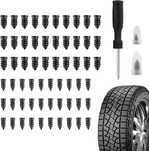 Miniatura 8 de Salior 100 piezas Kit de tapones de neumáticos con destornillador, kit de reparación de neumáticos planos de goma para reparación rápida
