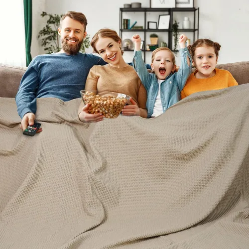 Miniatura 64 de PHF - Manta de punto gofre 100% de algodón tamaño king para cama, cobija ligera transpirable a prueba de engancho, ideal para acolchado en climas