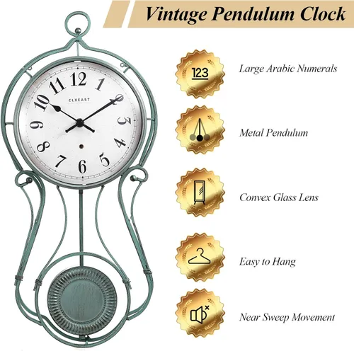Miniatura 3 de CLXEAST Reloj de pared con péndulo de metal de 20 pulgadas, funciona con pilas, relojes de pared grandes para decoración de sala de estar, acabado
