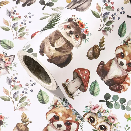 Miniatura 19 de WRAPAHOLIC Rollo de papel de regalo Kraft Animal - Mini Rollo - 17 pulgadas x 16.5 pies - Diseño de mono, elefante y dinosaurio lindos, perfecto