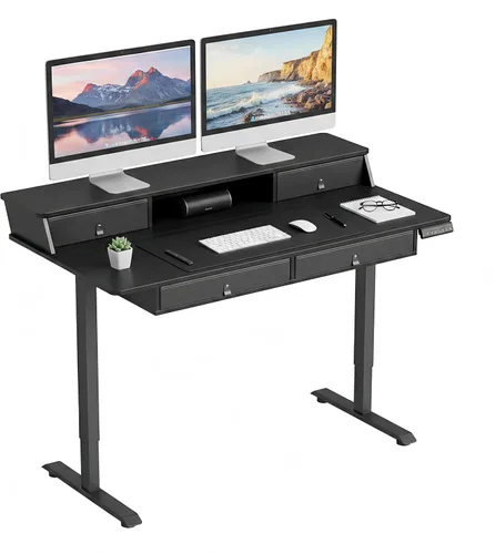 Tangkula 55-Inch Electric Standing Desk with 4 Storage Drawers & Monitor Stand, Height Adjustable Stand Up Desk with 3 Memory Heights & Hook,