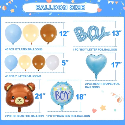 Miniatura 3 de Decoraciones de oso para baby shower, 80 globos, 4 bloques de grano de madera con letra, telón de fondo con texto en inglés "We can bearly wait