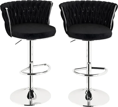 Miniatura 12 de Lamerge Juego de 2 taburetes de bar de terciopelo, sillas de bar giratorias modernas, taburetes de bar de cocina, taburetes de bar ajustables, Gris