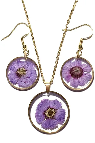 Miniatura 9 de FLOWER LEGEND Juego de aretes de plata esterlina 3 en 1 joyería de flores prensadas aretes de resina joyería de disfraz aretes colgantes