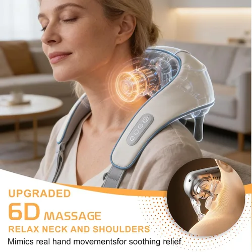 Miniatura 3 de Therapexa Masajeador de cuello con calor, masajeador de cuello y hombro, masajeador shiatsu profundo 6D para aliviar el dolor de espalda, hombros