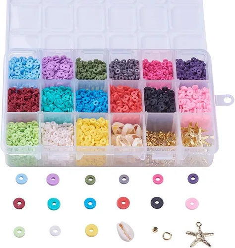 Miniatura 13 de 1520 ~ 1600 unids/caja de 10 colores mezclados planos redondos poliméricos arcilla espaciador perlas 0.315 in Heishi hecho a mano suelta disco