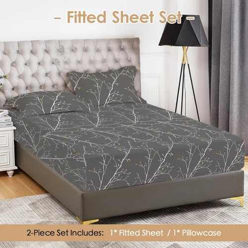 Miniatura 5 de YIYEA Sábana bajera con estampado floral y funda de almohada, sábana bajera ajustada de microfibra cepillada doble premium, bolsillo profundo de 16