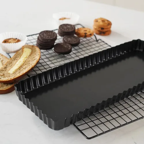 Miniatura 5 de Tosnail Paquete de 2 sartenes antiadherentes de 14 x 5.75 pulgadas con parte inferior extraíble rectangular para hornear pasteles