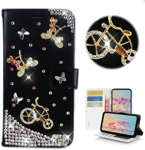 Miniatura 36 de Bling - Funda tipo cartera para teléfono compatible con Samsung Galaxy Z Fold 3 5G, elegante, hecha a mano en 3D con cristales y mariposas