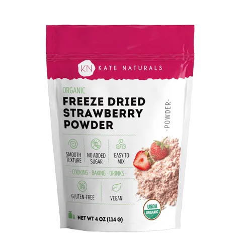 Kate Naturals Polvo de fresa liofilizado orgánico para hornear y bebidas. Sabor natural de fresa para pasteles, glaseado y batidos (4 onzas, sin
