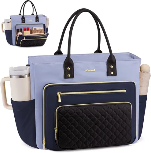 Miniatura 24 de LOVEVOOK Bolsa Tote para Maestras para Mujeres Trabajo, Bolsa para Laptop Bolsa Tote de Trabajo Bolsas de Enfermera Con Portavasos Grande, Maletín